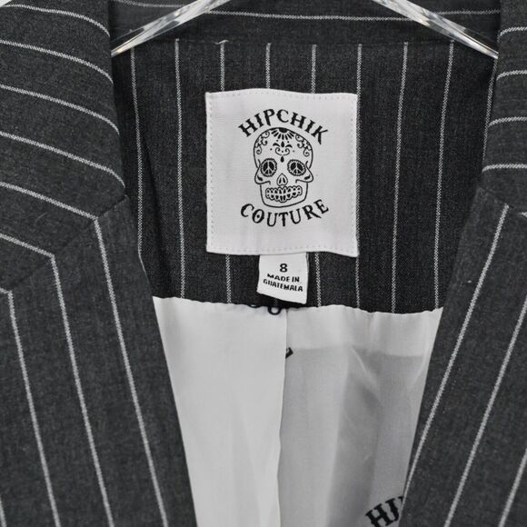 HIPCHIK COUTURE Blazer Womens Sz 8 Gray Pinstripe Rhinestone Butterfly Retro Y2K - Picture 8 of 13